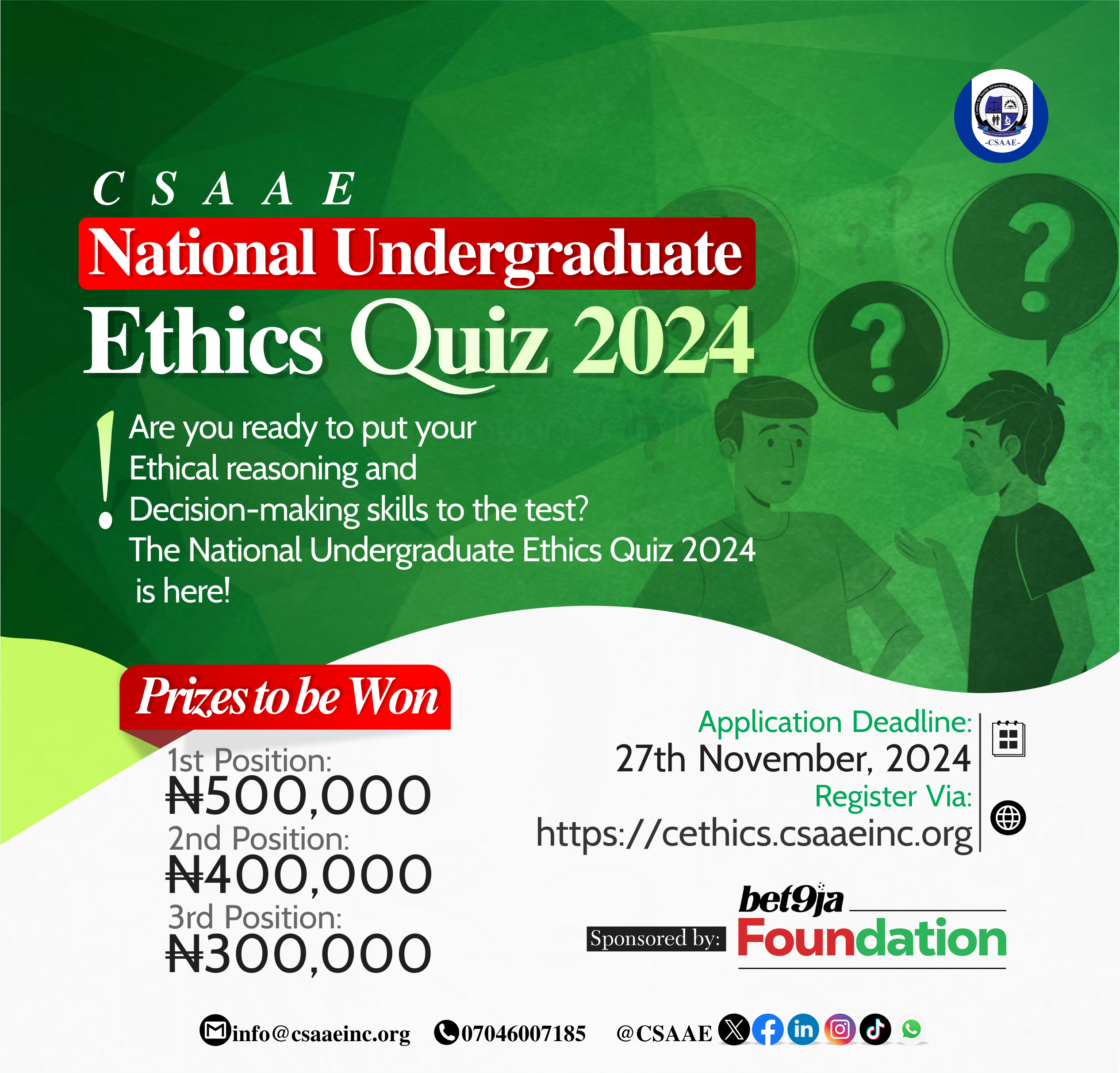 CSAAE National Undergraduate Ethics Quiz 2024